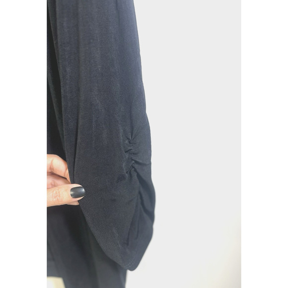 Chicos Travelers Open Front Cardigan Slinky Knit Ruched Size 3/XL Black USA - Picture 5 of 10